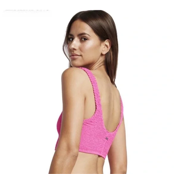 Billabong Summer High Crop Tank Crinkle Ribbed Hike Bikini Set Bubblegum Pink